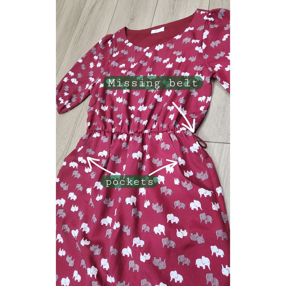 Everly Elephant Print Mini Dress Lined Pockets NO BELT Elastic Waist Women Small - Picture 6 of 10